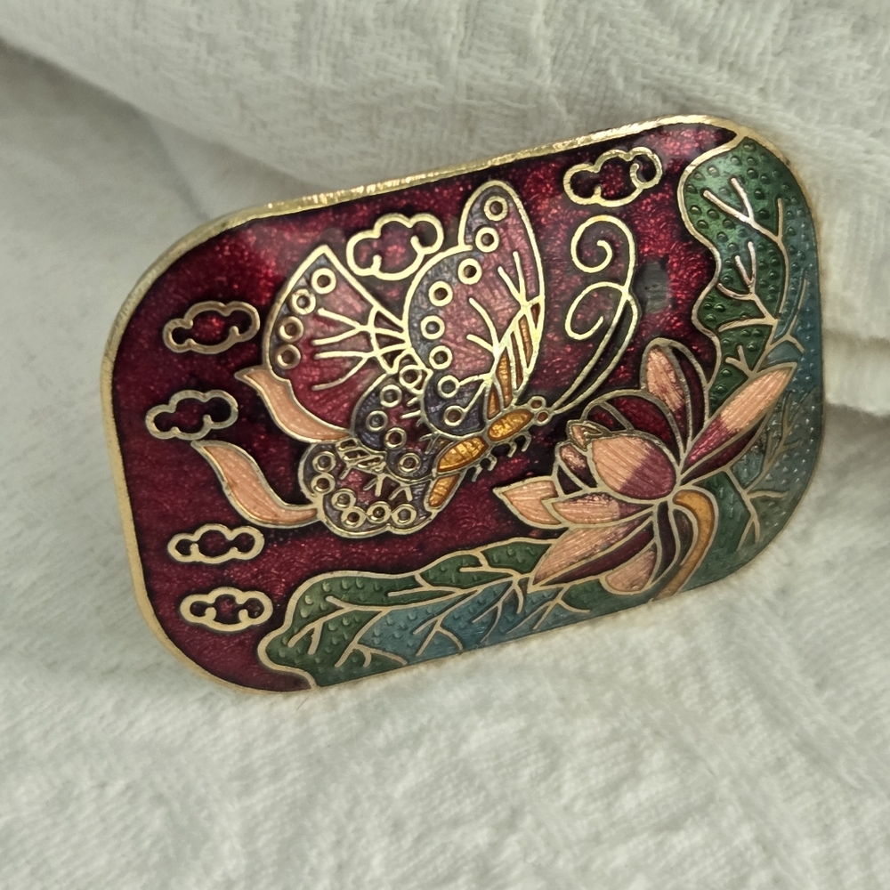 Elegant Cloisonne' Butterfly Floral Scarf Clasp